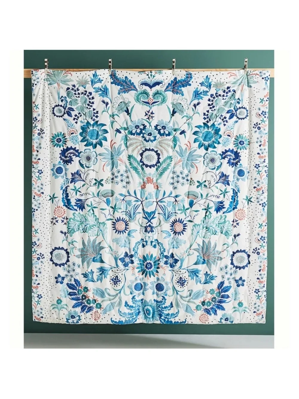 Anthropologie velvet hollyhock Blue Floral full/Queen Quilt
